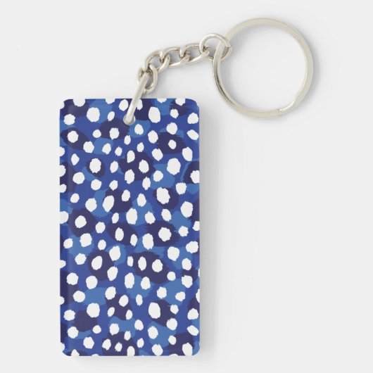 Porte-clés monogramme d'impression chic bleu et blanc de guép (Dos)