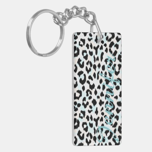 Porte-clés monogramme d'impression chic de guépard noir et bl (Devant gauche)