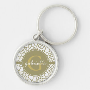 Porte-clés Monogramme d'impression de girafe blanche or