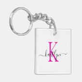 Porte-clés Monogramme d'initiale de nom rose chaud (Devant gauche)