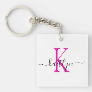 Porte-clés Monogramme d'initiale de nom rose chaud