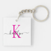 Porte-clés Monogramme d'initiale de nom rose chaud (Dos)