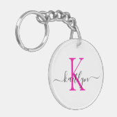 Porte-clés Monogramme d'initiale de nom rose chaud (Devant gauche)