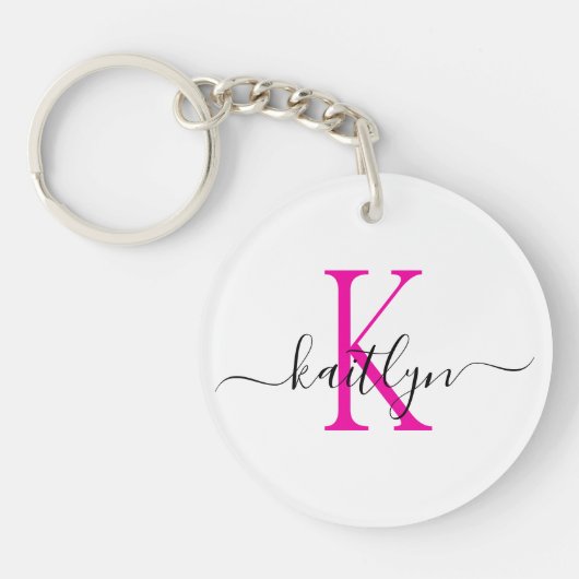 Porte-clés Monogramme d'initiale de nom rose chaud (Devant)