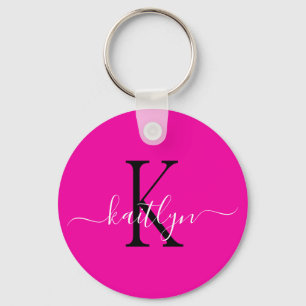 Porte-clés Monogramme d'initiale de nom rose chaud