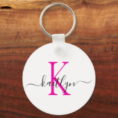 Porte-clés Monogramme d'initiale de nom rose chaud (Verso)
