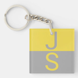 Porte-clés Monogramme d'initiales modernes jaune et gris