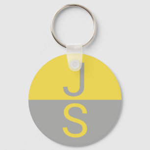 Porte-clés Monogramme d'initiales modernes jaune et gris