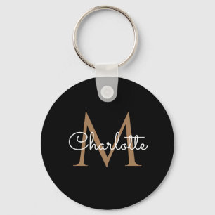 Porte-clés Monogramme d'or noir Élégant script féminin