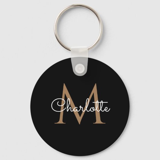 Porte-clés Monogramme d'or noir Élégant script féminin (Recto)