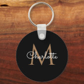 Porte-clés Monogramme d'or noir Élégant script féminin (Recto)