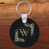 Porte-clés Monogramme d'or noir Vert moderne Personnalisé (Recto)