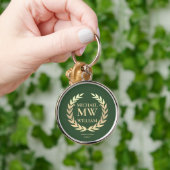 Porte-clés Monogramme d'or vert moderne Nom Initiales (Main)