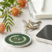 Porte-clés Monogramme d'or vert moderne Nom Initiales (Côté)