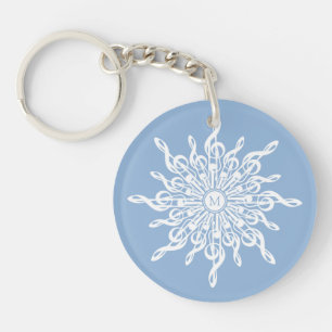 Porte-clés Monogramme d'ornement bleu d'hiver G-Clef Snowflak