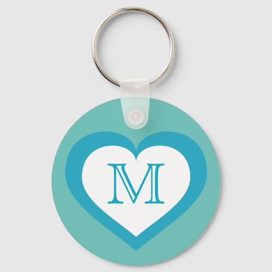 Porte-clés Monogramme du coeur Turquoise et Blanc (Recto)