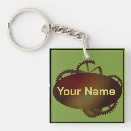 Porte-clés Monogramme du Étiquette d'engrenage rouillé (Devant)