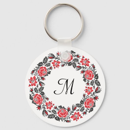 Porte-clés Monogramme du Modèle Motif rose (Recto)