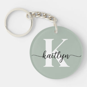 Porte-clés Monogramme écriture vert sauge