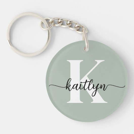 Porte-clés Monogramme écriture vert sauge (Devant)