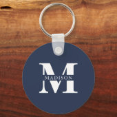 Porte-clés Monogramme élégant bleu marine (Recto)