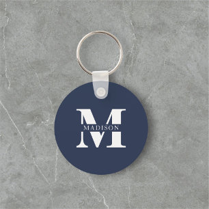 Porte-clés Monogramme élégant bleu marine