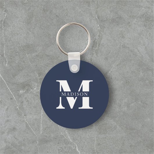 Porte-clés Monogramme élégant bleu marine