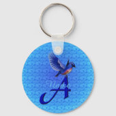 Porte-clés Monogramme élégant Bluebird Initiale A Personnalis (Verso)