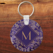 Porte-clés Monogramme élégant de feuilles dorées violettes (Recto)