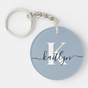 Porte-clés Monogramme élégant en bleu poussiéreux