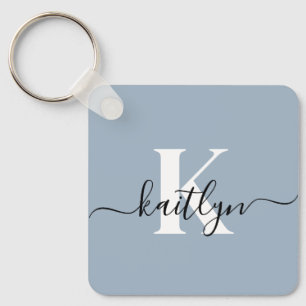 Porte-clés Monogramme élégant en bleu poussiéreux