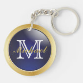 Porte-clés Monogramme élégant en or bleu | Texte do-it-yourse (Dos)