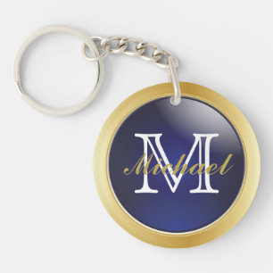 Porte-clés Monogramme élégant en or bleu   Texte do-it-yourse