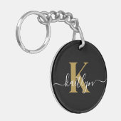 Porte-clés Monogramme élégant en or noir Script (Devant gauche)