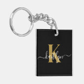Porte-clés Monogramme élégant en or noir Script (Devant gauche)