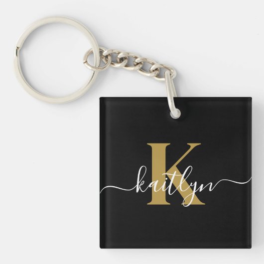 Porte-clés Monogramme élégant en or noir Script (Devant)