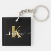 Porte-clés Monogramme élégant en or noir Script (Dos)