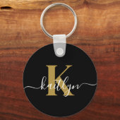 Porte-clés Monogramme élégant en or noir Script (Verso)