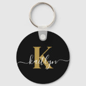 Porte-clés Monogramme élégant en or noir Script (Verso)