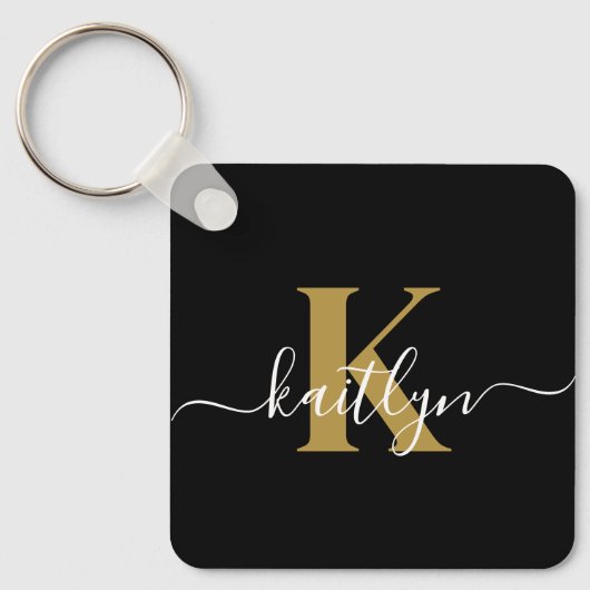 Porte-clés Monogramme élégant en or noir Script (Recto)