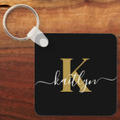 Porte-clés Monogramme élégant en or noir Script (Recto)