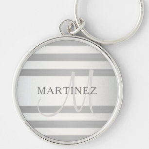 Porte-clés Monogramme élégant Faux dégradé de gris rayures ar