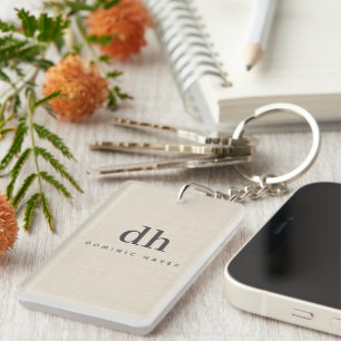 Porte-clés Monogramme Élégant Minimaliste Texture Crème Lin B