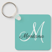 Porte-clés Monogramme Élégant Moderne Simple Fille Turquoise (Recto)