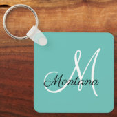 Porte-clés Monogramme Élégant Moderne Simple Fille Turquoise (Recto)