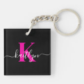 Porte-clés Monogramme élégant noir rose vif écriture (Dos)