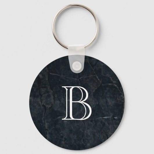 Porte-clés Monogramme Elegant Pierre Noire Texture (Recto)