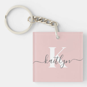 Porte-clés Monogramme élégant rose poudré gris