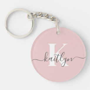 Porte-clés Monogramme élégant rose poudré gris