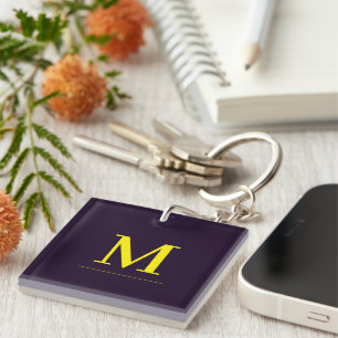 Porte-clés Monogramme élégant sophistiqué minimaliste jaune